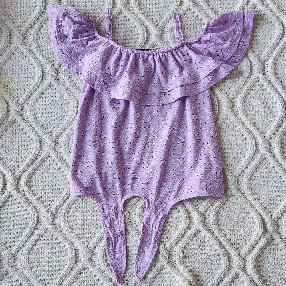 Girls Lavender Off Shoulder Eyelet Tie Top Size L 14